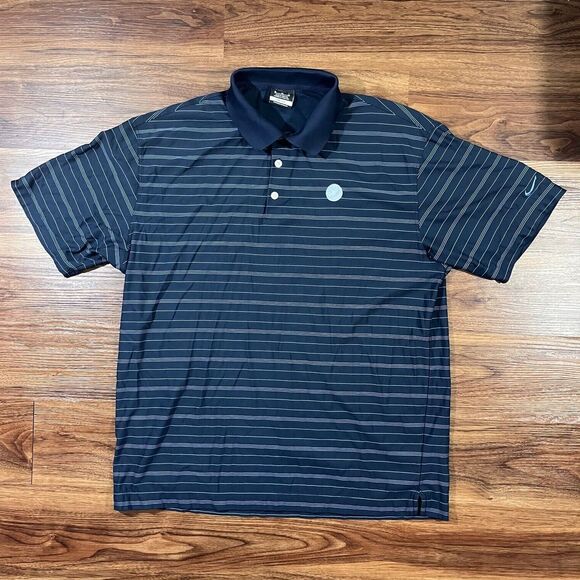 Nike Dri Fit Golf Polo Short Sleeve Shirt Blue Striped Mens Size XL Logo - Picture 1 of 9